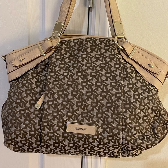 DKNY Brown and Tan Monogram Shoulder Bag - Picture 1 of 3